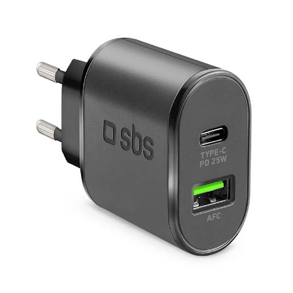 SBS ADAPTER ULTRA FAST USB-C 25W + USB-A 18W ČRN